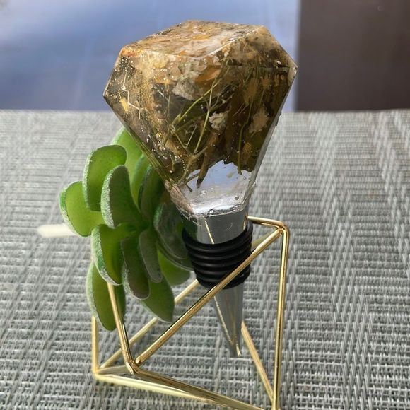 - Handmade Pressed Flower Diamond Top Wine Stop Flurry - Picture 5 of 13